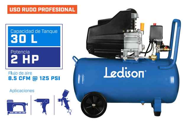 COMPRESOR DE AIRE LEDISON 30L USO RUDO PROFESIONAL